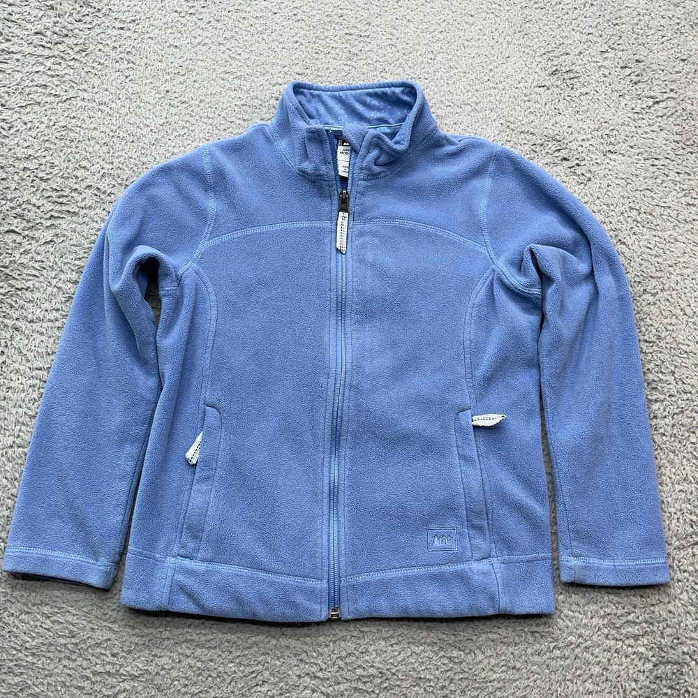 REI CO-OP Trailsmith Fleece Jacket Girls M (10-12) Blue Full Zip Hiking Gorpcore